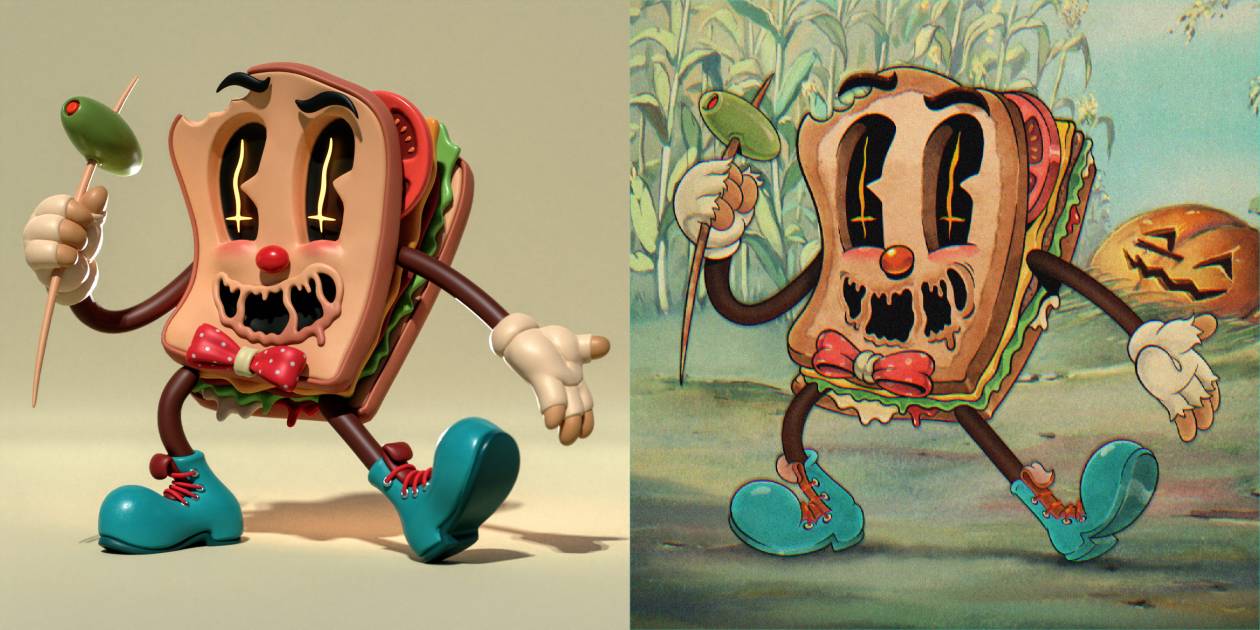 Cazy Sandwich - 3D Stylized Character inspired from Cuphead