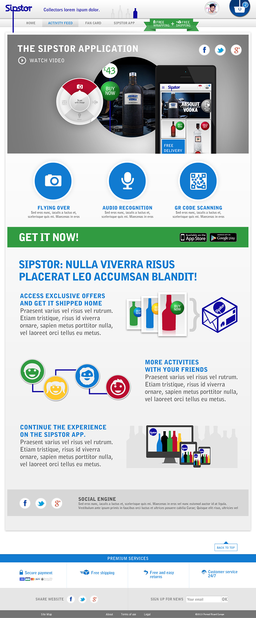Sipstor // Pernod // Application, Site ecommerce, Site mobile // Full Responsive