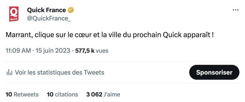 Lien : https://twitter.com/QuickFrance_/status/1669270771917795329