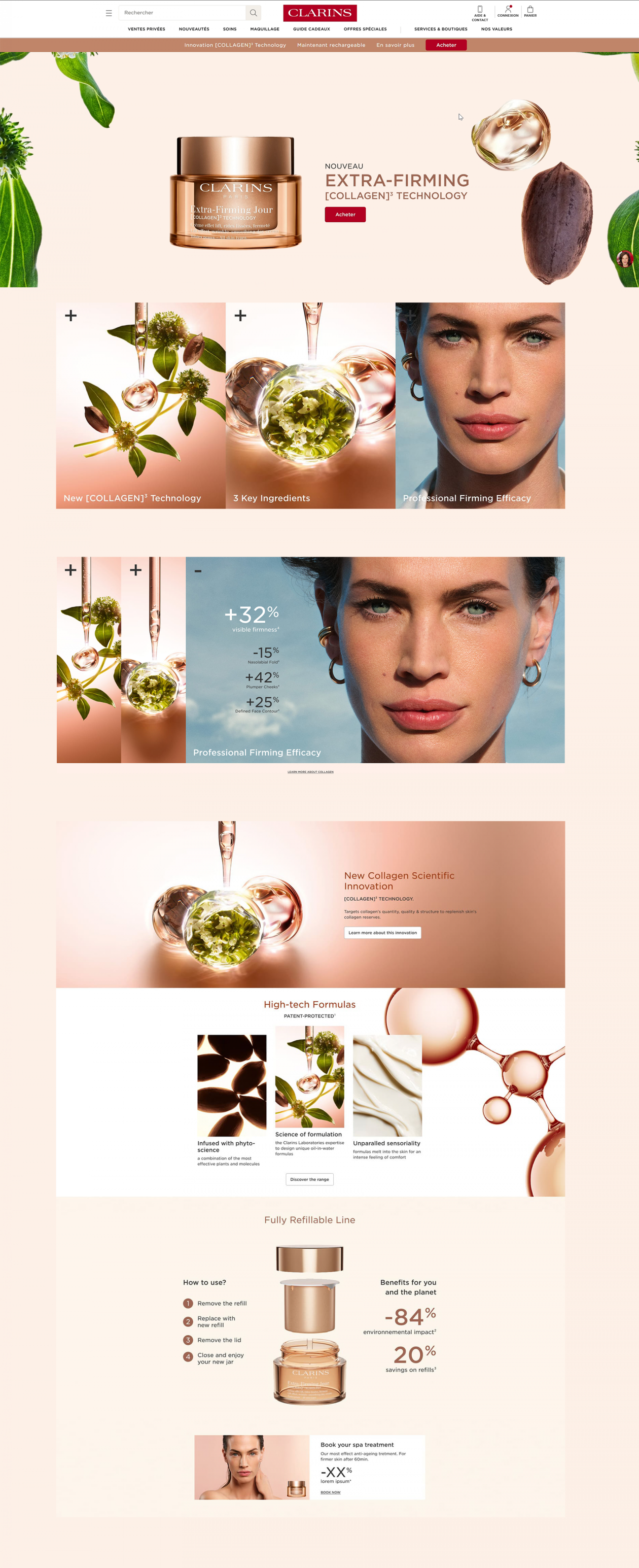 Landing Page, personnalisation de la PDP et ensemble de bannières pour le site Clarins